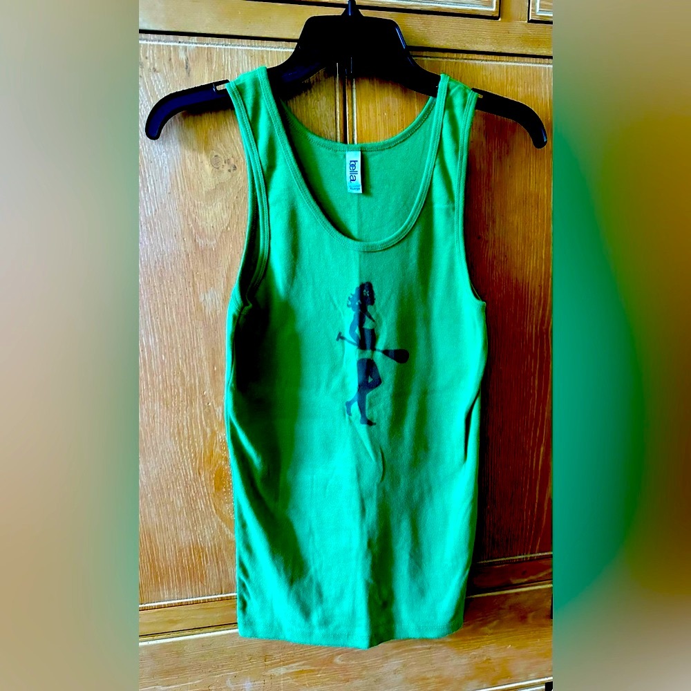Olive Green Beach Tank Top with Paddling Graphic. New. XL